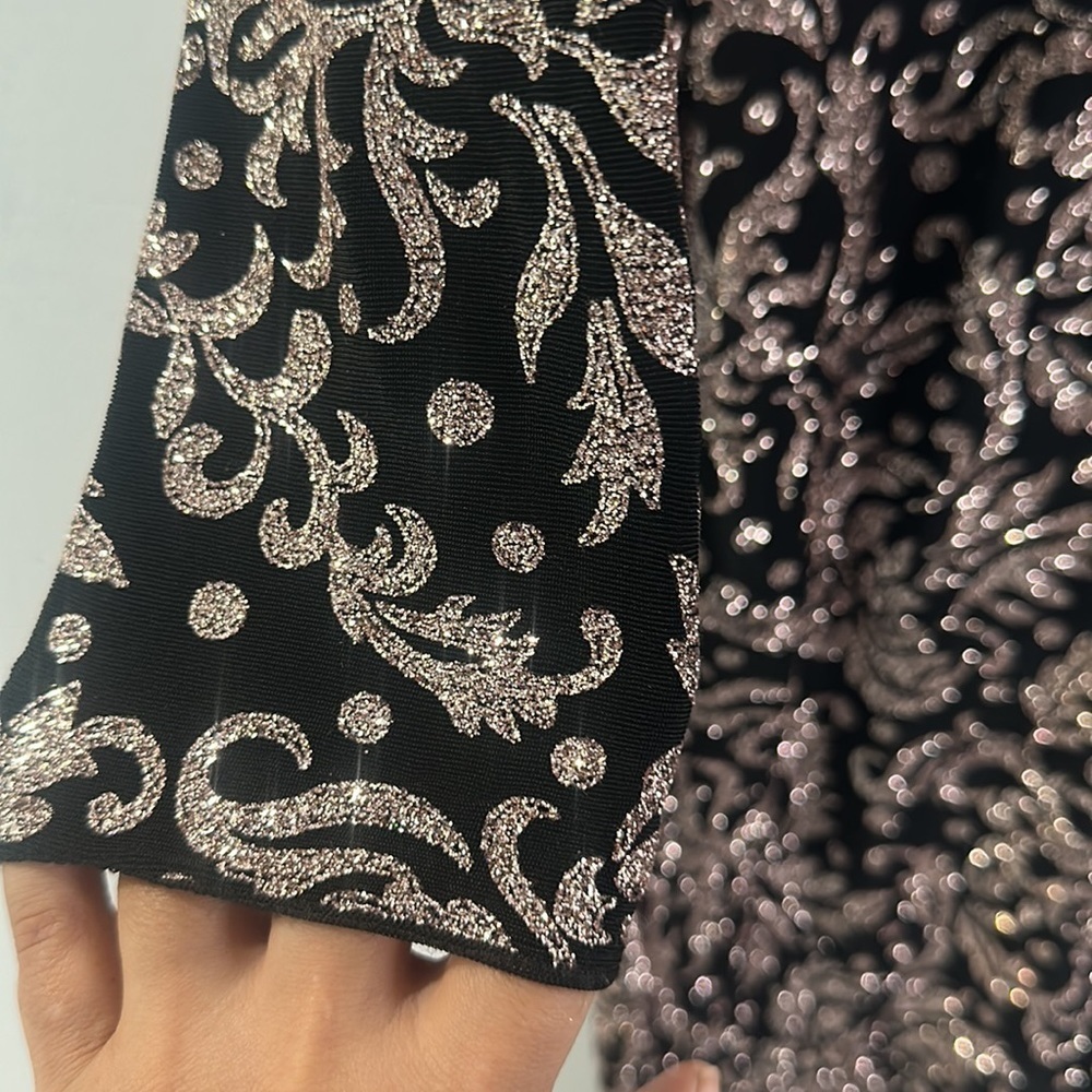 Betsy Adam black shimmer metallic midi dress 12 wedding dark romantic mob wife - Picture 14 of 16